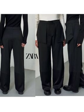 Zara Inside Out Tailored Trouser Dress Pants High Waisted Straight Leg Black XL
